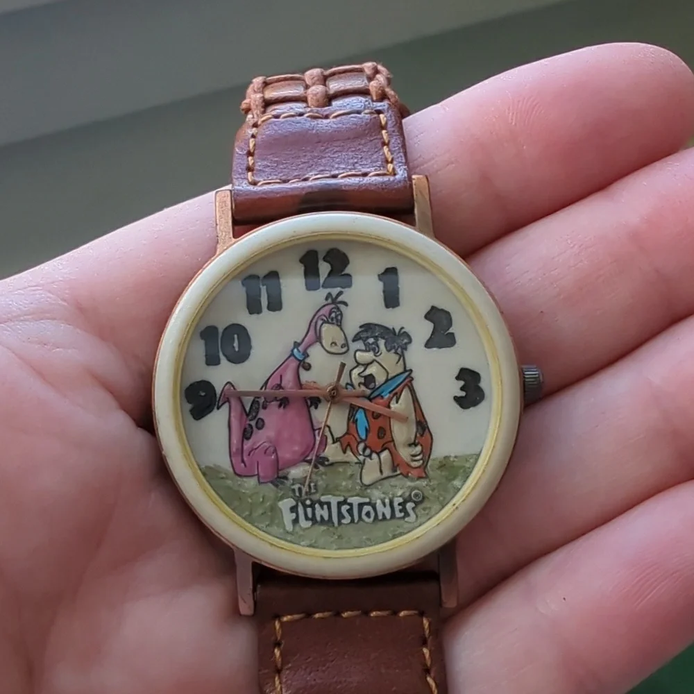 FOSSIL I VTG Limited Edition Collectible 1993 Flintstones Watch w/ Leather Band